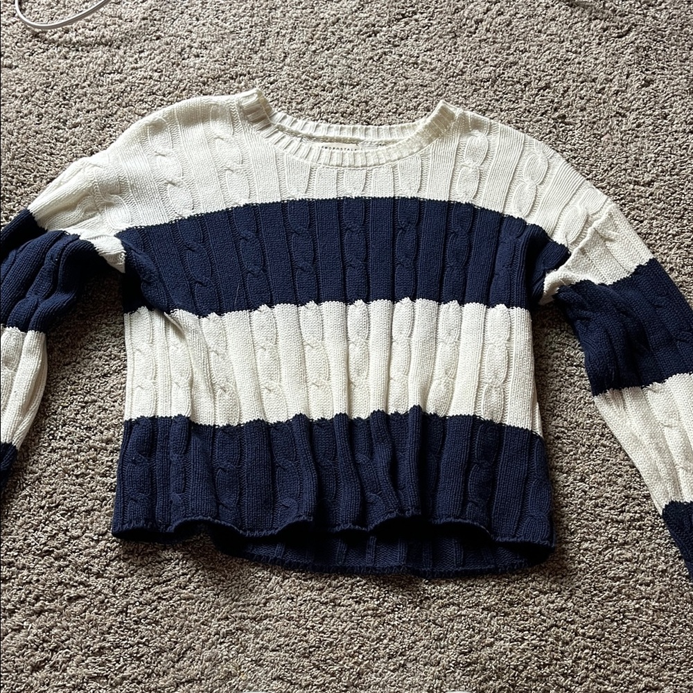 Aeropostale Navy and Cream Striped Sweater